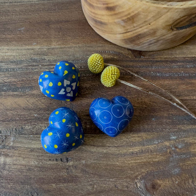 10-Pack - Blue Soapstone Hearts with Designs (4cm)