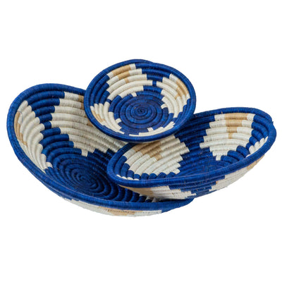 African Rwanda Baskets Home & Wall Decor-Set/3 Blue Burst - MIXED DESIGNS/COLORS