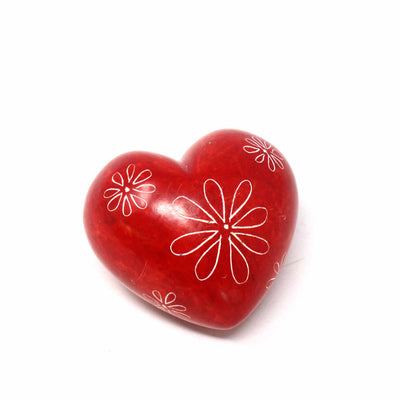 10-Pack - Red Soapstone Hearts with Designs (4cm)