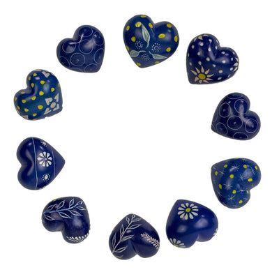 10-Pack - Blue Soapstone Hearts with Designs (4cm)