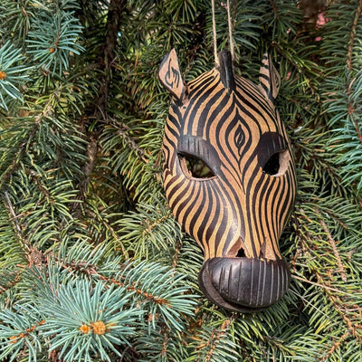 Small Hand-carved Wood African Zebra Mask Wall Hanging or Ornament