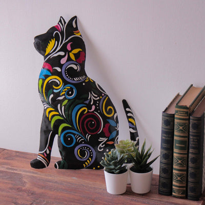 2NDs MINOR IMPERFECTIONS - Thoughtful Kitty Painted Haitian Steel Drum Wall Art, 14.5 inch