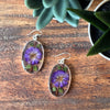 Alpaca Silver Oval with Purple Pressed Flower Dangle Earrings