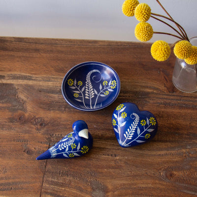 4 - PACK Soapstone Blue Dish with Yellow Flower Accents - Pack of 4