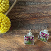 Pressed Flower Square Stud Purple Tree Earrings