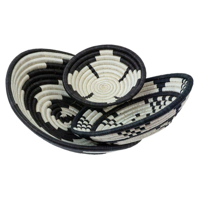 African Rwanda Baskets Home & Wall Decor-Set/3 Monochrome - MIXED DESIGNS