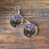 Alpaca Silver Round Pressed Purple Flower Round Dangle Earrings