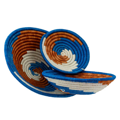 African Rwanda Baskets Home & Wall Decor-Set/3 Blue MIXED DESIGNS/COLORS