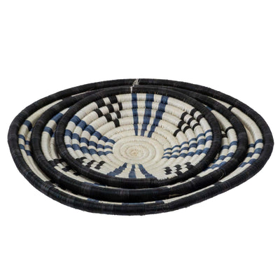 African Rwanda Baskets Home & Wall Decor-Set/3 Blue MIXED DESIGNS/COLORS