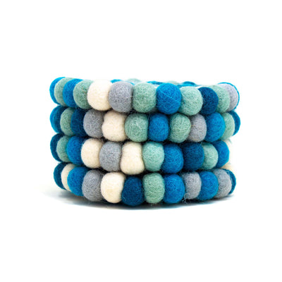 Ice Blue Felt Ball Coasters, Set of 4