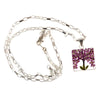 Alpaca Silver Pressed Square Flower Purple Tree Pendant Necklace