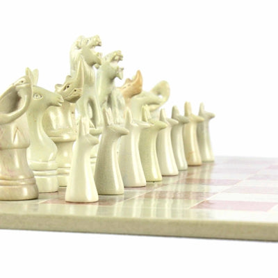 Soapstone Hand-Carved Chess Set - Safari Animal Pieces