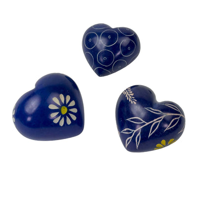 10-Pack - Blue Soapstone Hearts with Designs (4cm)