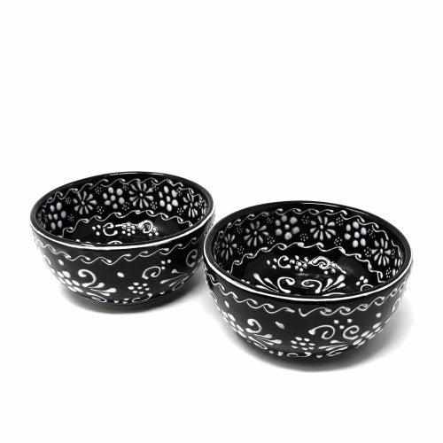 Global Crafts Encantada Handmade Hand-Painted Authentic Mexican Pottery,  11.75 Dinner Plates, Set of 2, Ink Collection, Black and White, (MC110I-S2)