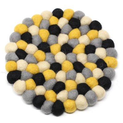 Felt Ball Trivets: Round, Mustard & Black