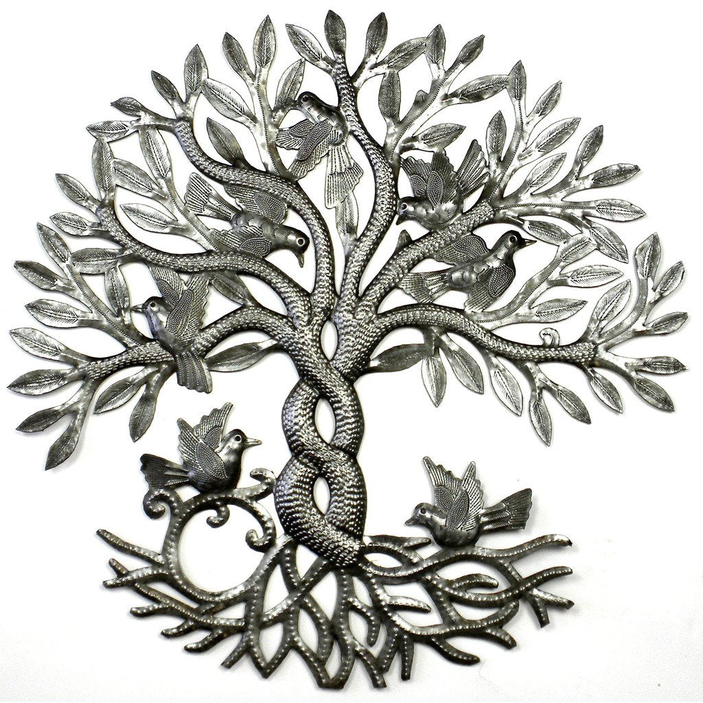 Entwined Tree of Life Haitian Metal Drum Wall Art, 23" Global Crafts  Wholesale