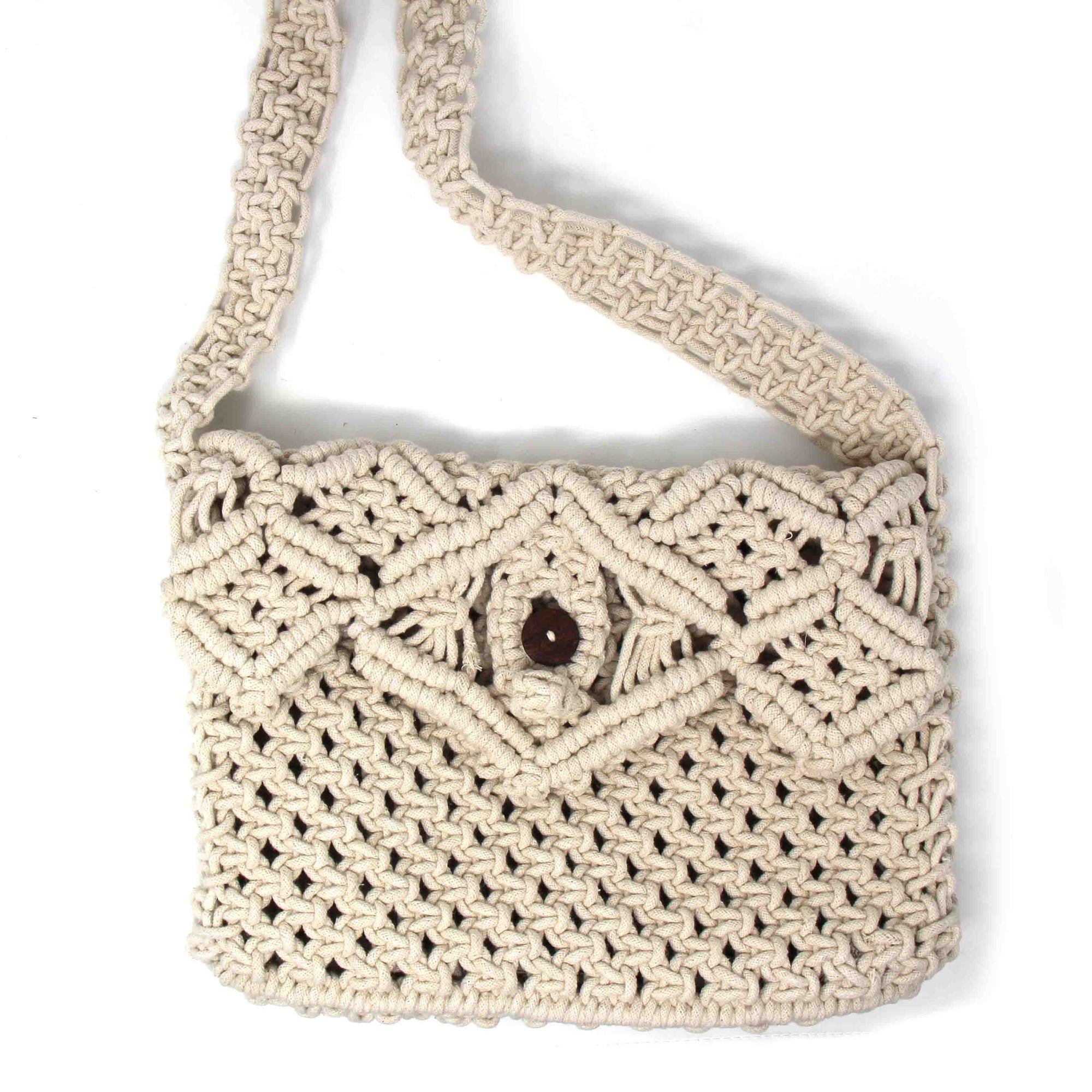 Hand knotted Macrame Round Sling Bag - Crimson