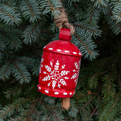 Recycled Rustic Red and White Snowflake Chime Irong Hanging Bell