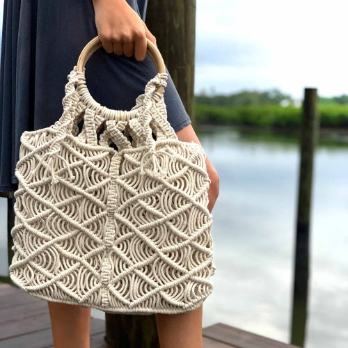 Macrame Bag with Wooden Handle - Global Crafts Wholesale