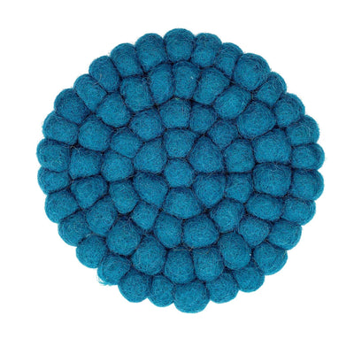 Teal Felt Ball Coasters, Set of 4