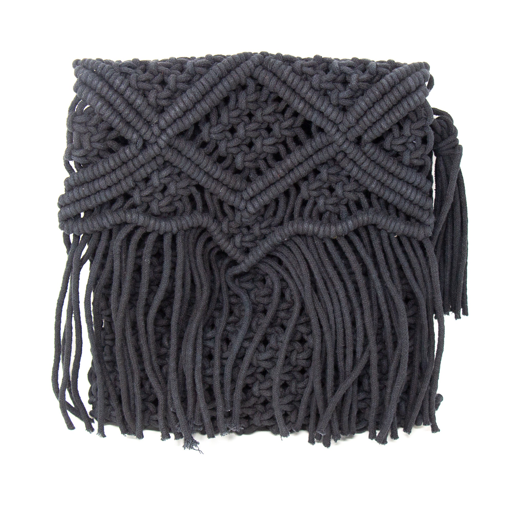 VTG Woven Macrame Crochet Bag Wooden Bead Beige Fringe Shoulder Strap Purse  BOHO