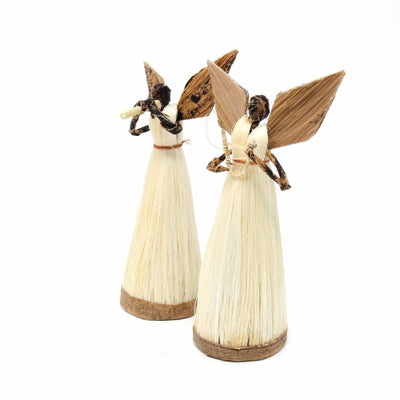 Set of 2 - Standing Sisal Angel Ornaments: Music Instruments (5-inch)