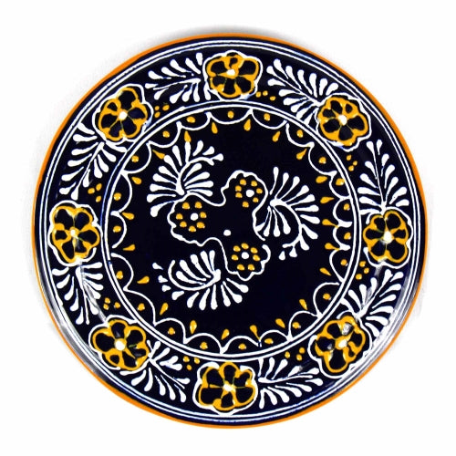 Global Crafts Encantada Handmade Hand-Painted Authentic Mexican Pottery,  11.75 Dinner Plates, Set of 2, Ink Collection, Black and White, (MC110I-S2)