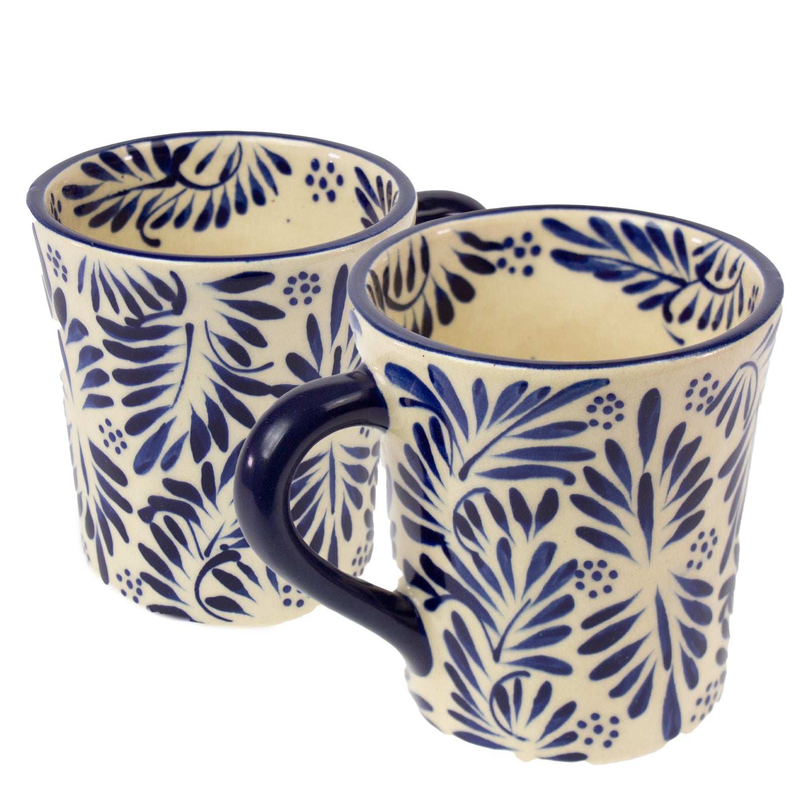 Encantada Handmade Pottery Set of 2 Mugs, Blue Flower - Global Crafts  Wholesale