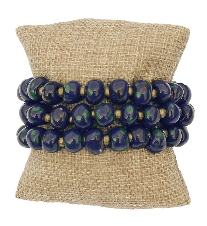 Haiti Clay Bead Bracelet, Green - PACK OF 3 - Global Crafts Wholesale